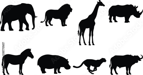 Photography Collection of Wild African Animal Silhouettes Featuring Elephant Lion Giraffe Rh