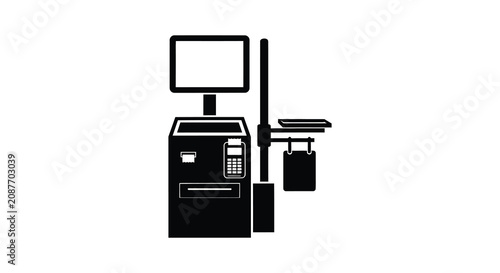 Schilderij op canvas Automated teller machine with display and card reader black silhouette atm
