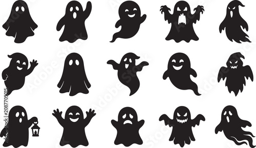 Fotografie Halloween Ghost Collection Bundle With 15 Cute And Spooky Ghost Silhouettes For