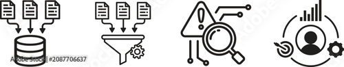 Business analytics line icon set collection group featuring dashboard, chart, graph, report, data, strategy, finance, growth, performance, monitoring, visualization, management outline style.