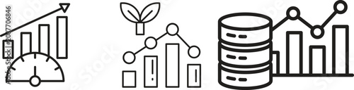 Business analytics line icon set collection group featuring dashboard, chart, graph, report, data, strategy, finance, growth, performance, monitoring, visualization, management outline style.