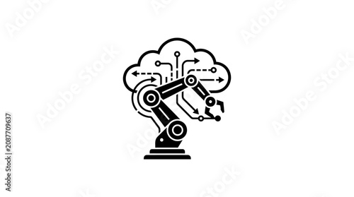 Robotic arm forming brain and cloud circuit shape.