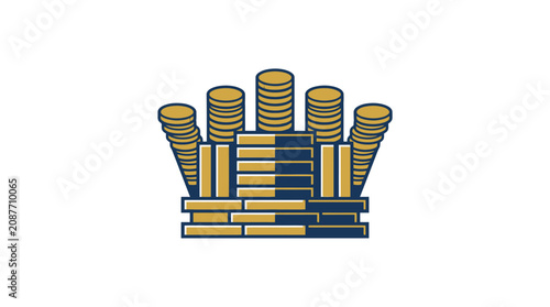 Foto Stacked gold coins arranged like a defensive fortress.