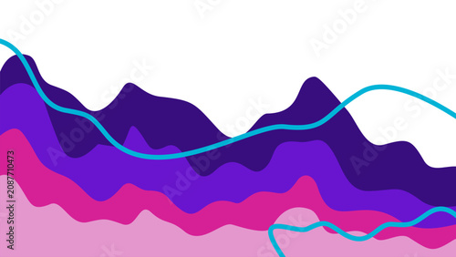 Dynamic synthwave fluid landscape background. Wavy layers in navy, purple, and pink with neon blue linear accents. Great for lively presentations.
