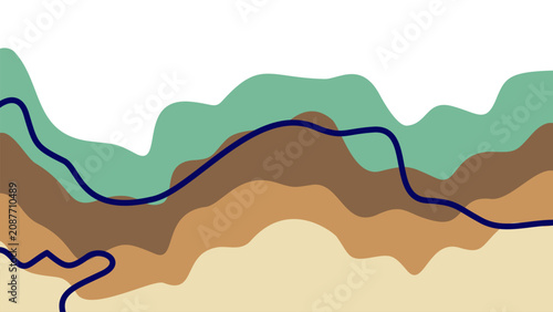 Elegant fluid abstract vector backdrop with dark navy strokes. Layered aesthetic waves in muted green, earthy brown, and beige. Stylish rustic design.
