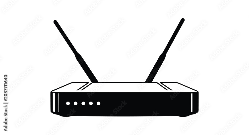 Fototapeta premium Wireless router with two antennas a black and white silhouette networking