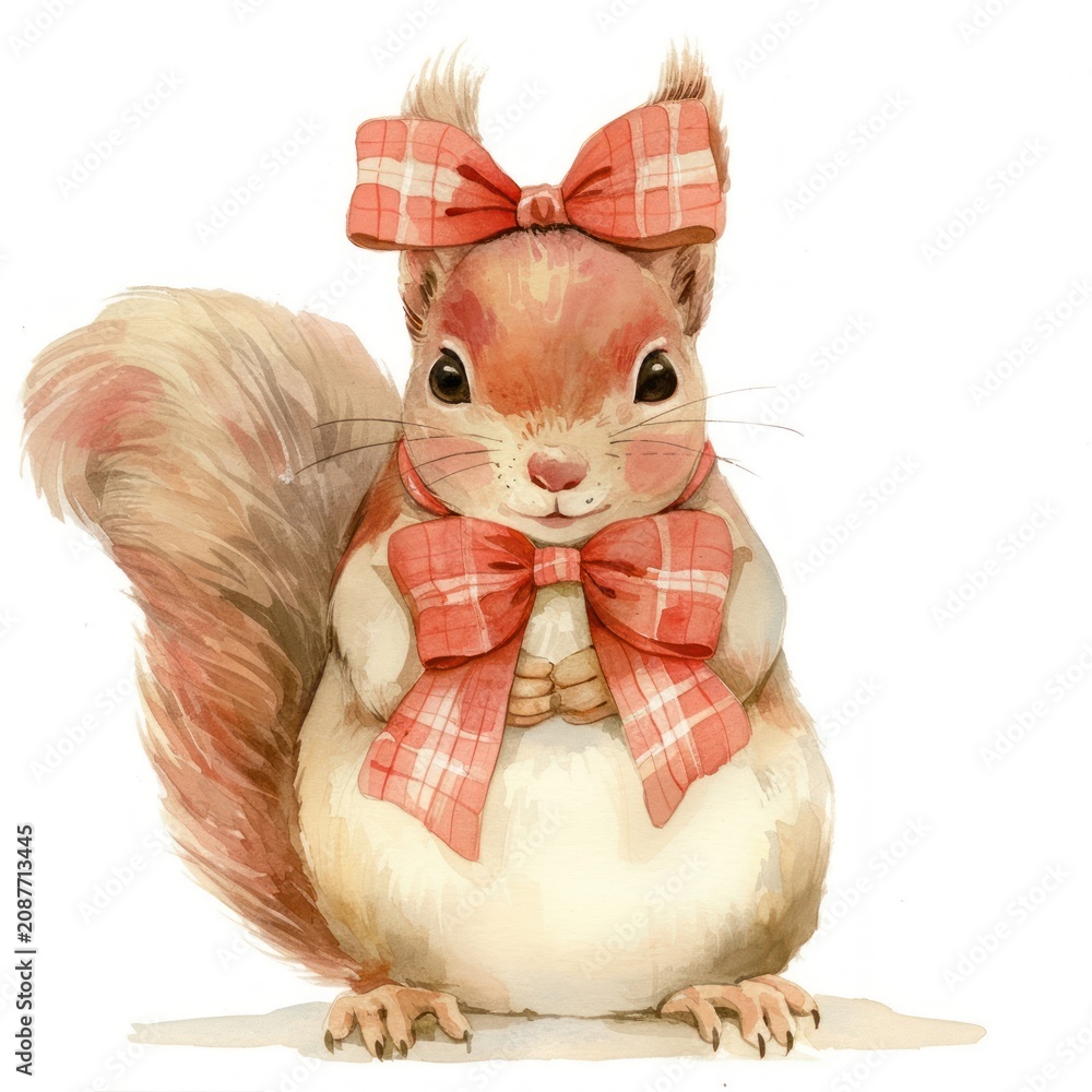 Fototapeta premium Coquette squirrel illustration watercolor animal.
