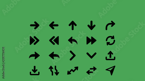 A collection of various black arrow icons on a green background