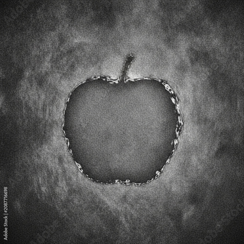 Grain photocopy texture overlay effect vintage retro effect grunge paper texture grunge wall texture apple silhouette shape filled with a dark, grainy, and textured surface, surrounded by a subtle