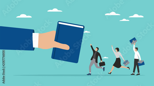 Fotografía Giant book offered to eager business people running towards opportunity