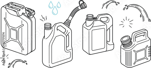 Εκτύπωση καμβά Jerrycan and fuel canister line art icon set featuring oil jugs petrol container