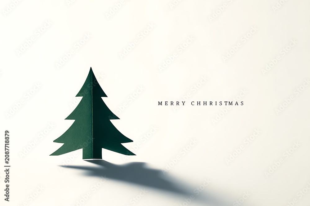 Obraz premium Minimalist Christmas Tree Silhouette with Merry Christmas Text.