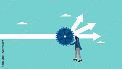 Tableau sur toile Businessman manipulating a gear to direct multiple paths forward