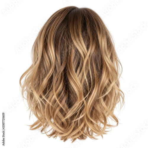 wavy blonde human hair wig with natural texture isolated on transparent background