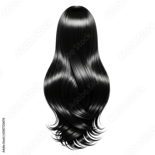 long straight black hair with natural split ends isolated on transparent background