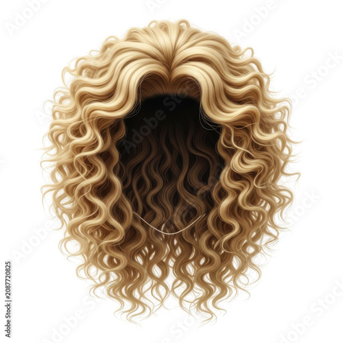 blonde synthetic curly wig with natural volume isolated on transparent background