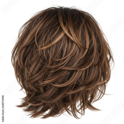 messy curly brunette hair bun tangled strands isolated on transparent background