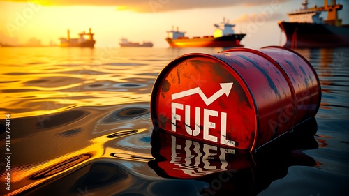Fuel barrel floating at sea representing global energy and oil market concept