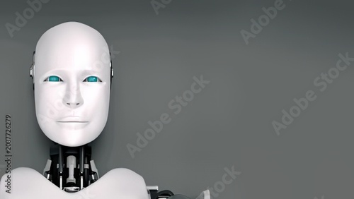 Foto Close-up of humanoid robot with white face and blue eyes