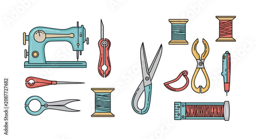 Bild auf Leinwand Sewing and Tailoring Tool Icon Set