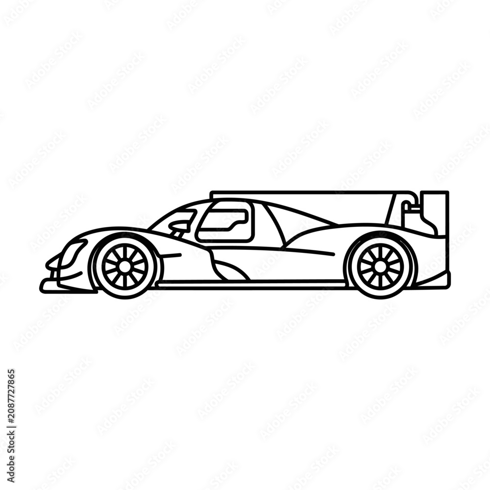 Obraz premium Minimalist Side Profile Vector Outline of a High Performance Streamlined Endurance Racing Sports Car for Automotive Design Projects