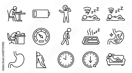 Valokuva Low Energy After Eating Vector Line Icon Set Featuring Food Coma Fatigue Tiredne