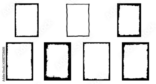 Vintage grunge photo frames, set of 7 distressed borders, black ink texture edges