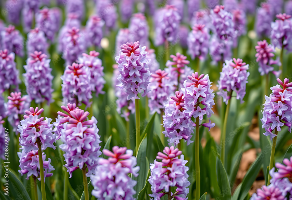 Obraz premium Field of blooming purple hyacinth flowers outdoors