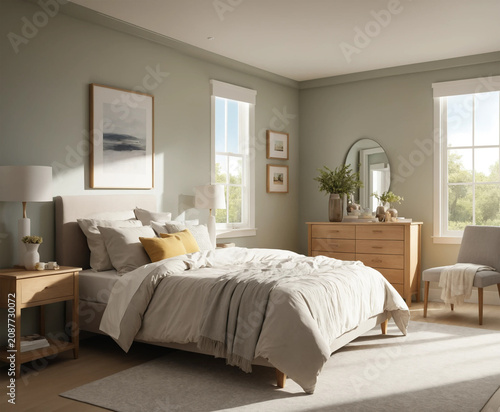 Bedroom view, sunlight streaming through the window.