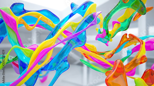 Colorful flowing abstract shapes in vibrant 3D design Generative AI