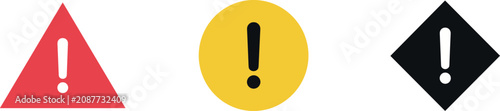Fotografía Professional set of urgent warning alert icons featuring red triangle, yellow circle, and black diamond shapes with flat lighting