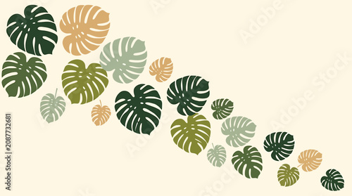 Foto Tropical botanical background illustration features lush green and orange monstera leaves