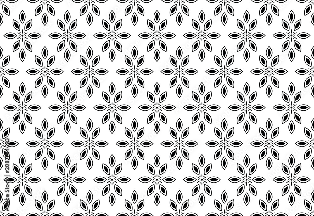 Naklejka premium Flower geometric pattern. Seamless vector background. White and black ornament.