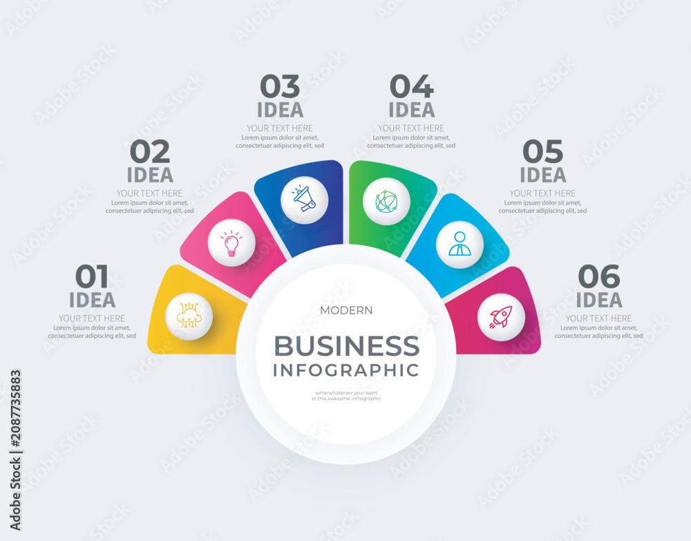 Fototapeta premium Modern minimalist elegant clean circular steps editable infographic design template