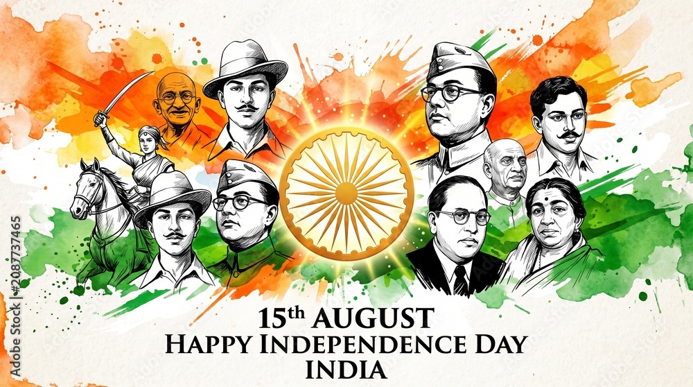 Fototapeta premium Greeting of Independence day of india and remembring freedom fighters and martyrs