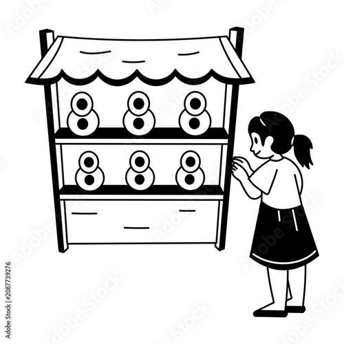 фотографія A hand drawn style illustration showing girl standing at shooting gallery