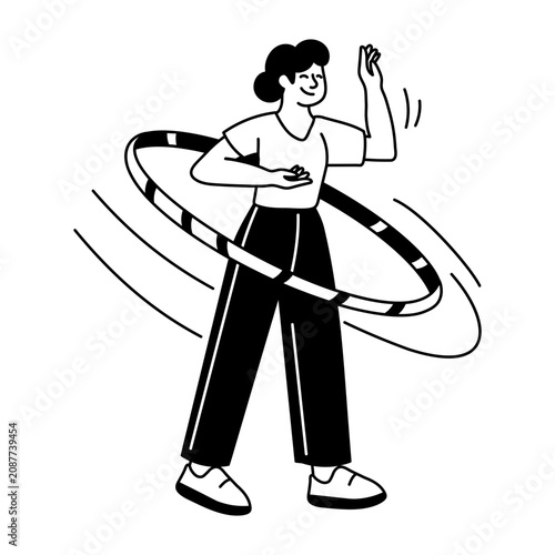 A hand drawn style illustration showing a character having fun with hula hoop