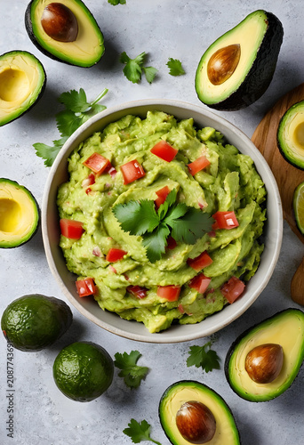 Bowl of fresh guacamole wit...
