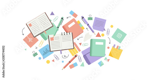 Stationery and Office Supplies Vector Illustration