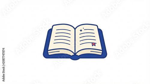 Open Book Icon, Educational Symbol, Blue Outline Illustration, Vector Graphic
