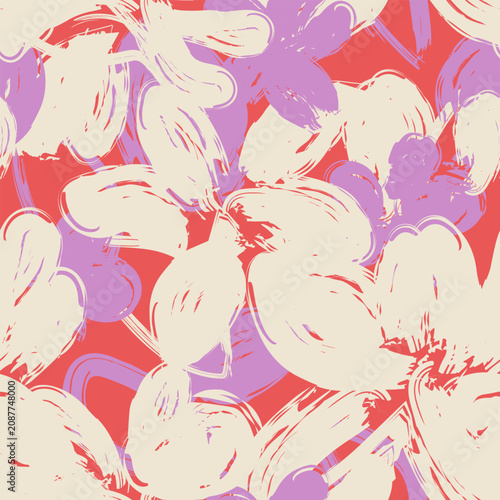 Ditsy Floral brush stroke textile pattern design in red and purple for fashion and home textiles