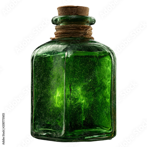 Dark Green Vintage Magic Potion Bottle Isolated on White
