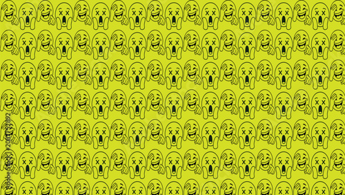 Obraz na płótnie Seamless repeating pattern of yellow surprised emoji faces with wide eyes open m