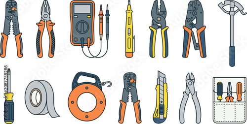 Bild auf Leinwand Electrical and Hand Tool Vector Set with Wire Strippers, Multimeter, Voltage Tes