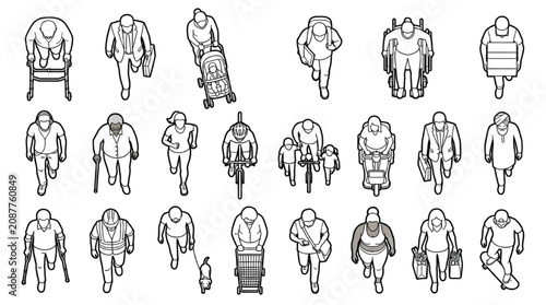 Architectural Top View People CAD Blocks Human Entourage Diverse Walking Figures Library