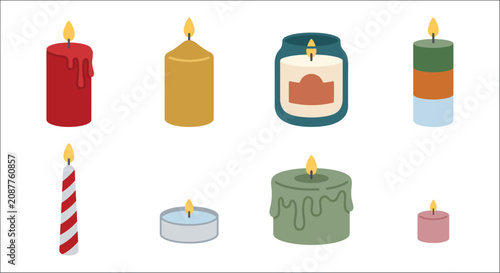 Quadro em tela Assorted Candles Collection Flat Vector Illustration With White Background wax t