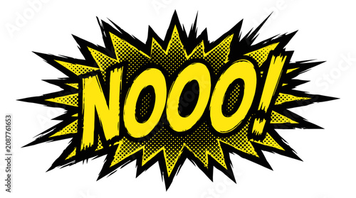 Foto Nooo comic onomatopoeia speech bubble yellow explosion graphic