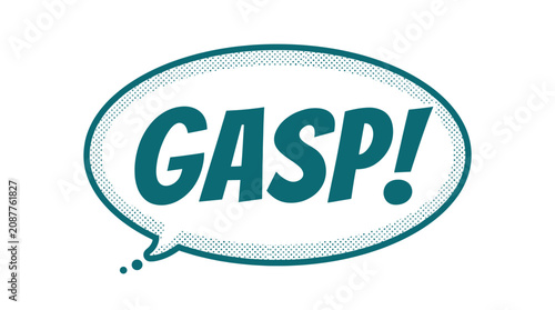 Slika na platnu Teal Gasp comic speech bubble with halftone dots.