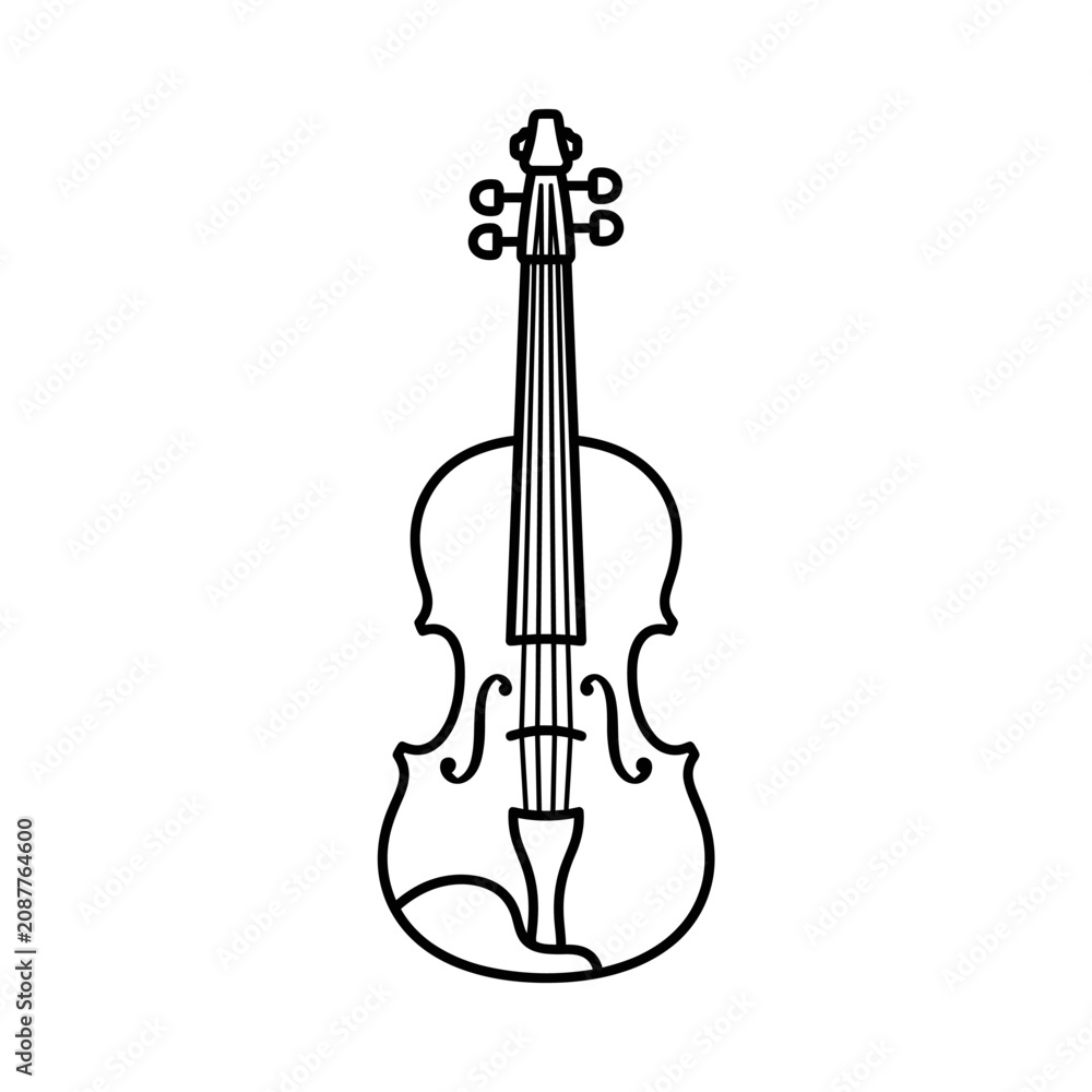 Fototapeta premium Minimalist violin string instrument line art icon.