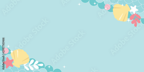 cute frame pastel shell with mermaid theme illustration background